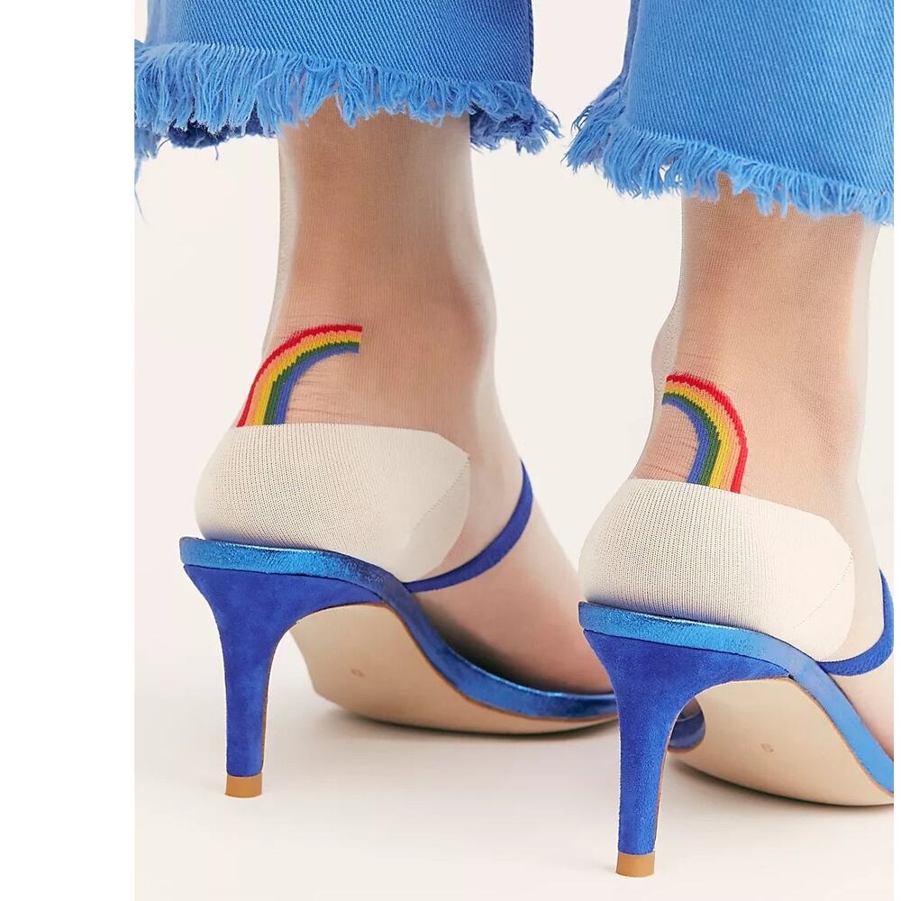Hansel from Basel Rainbow Brite Short Crew Socks Sheer Nylon Ivory Cap Toe NWT